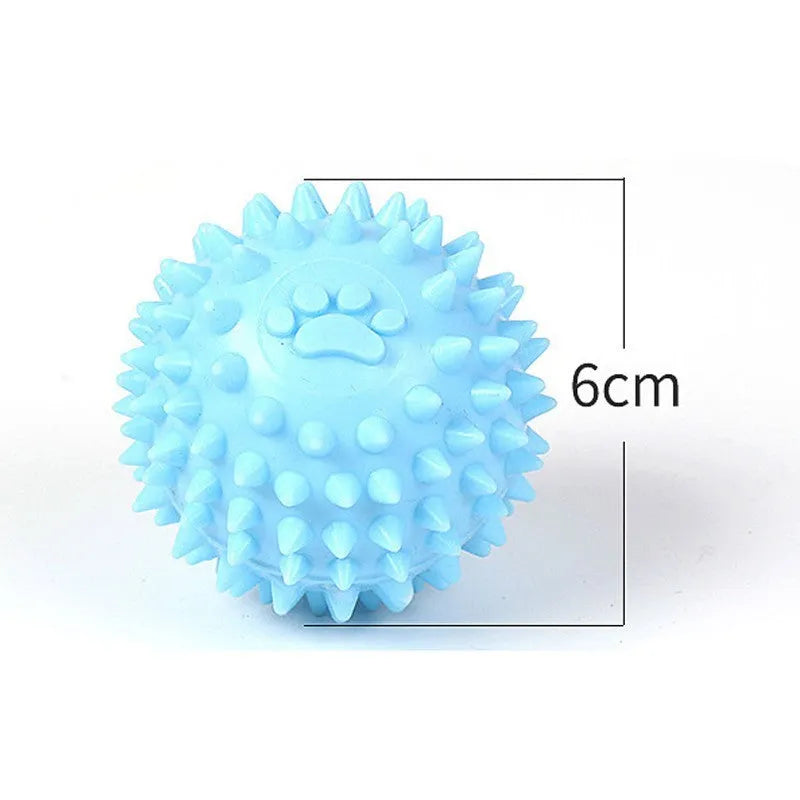 Blue TPR rubber dog chewing toy with footprint shape measuring 6cm in diameter