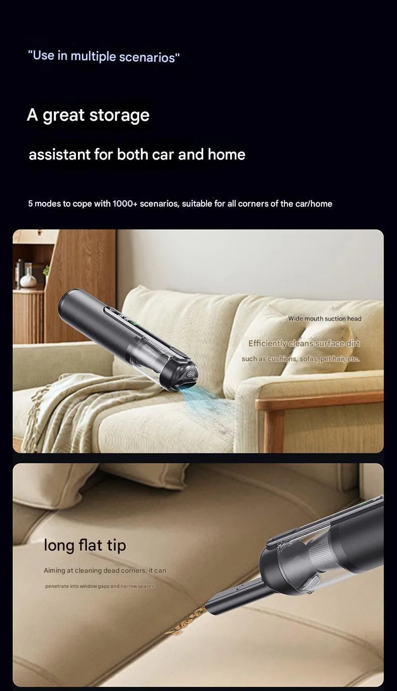 Green light dust-detecting handheld car vacuum cleaner black colour wireless compact portable high suction