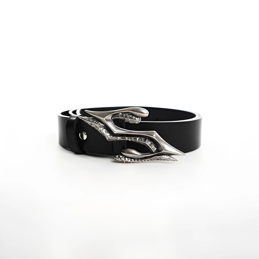 Black men's leather belt made from two-layer cowhide with a metal letter buckle