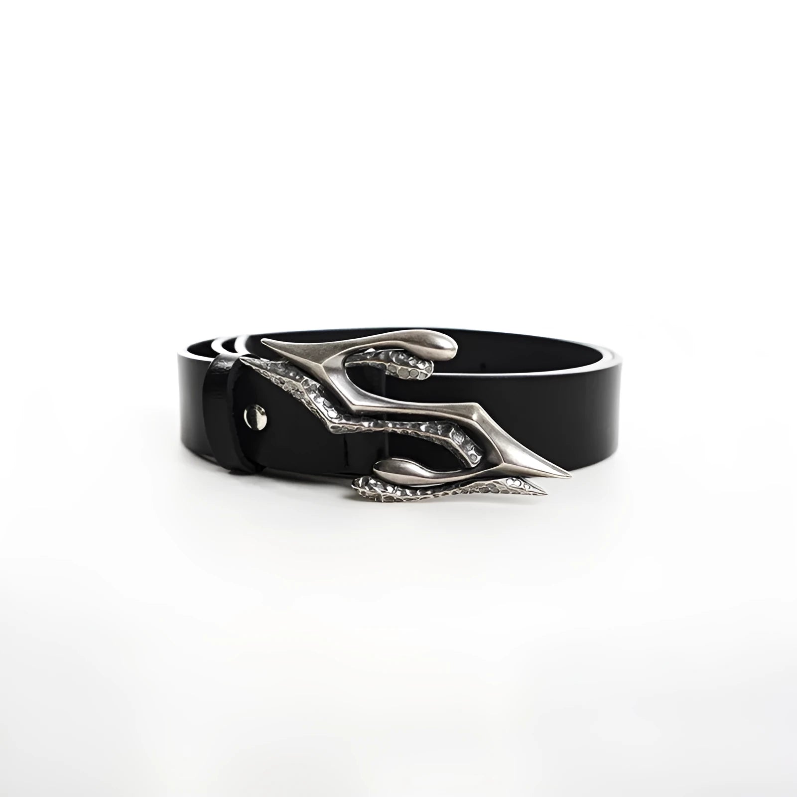 Black men's leather belt made from two-layer cowhide with a metal letter buckle