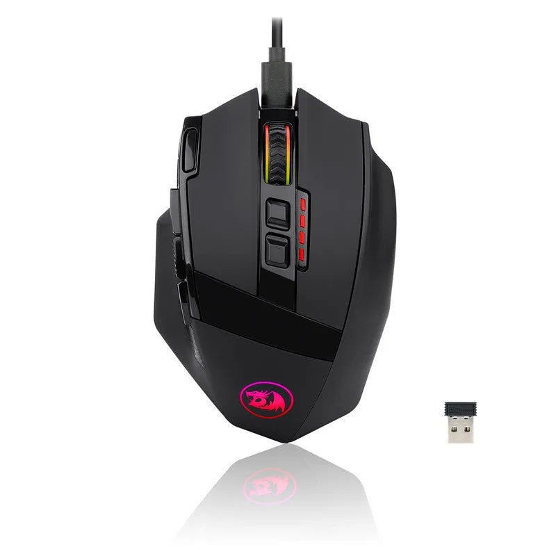 Redragon M801P black wireless gaming mouse with nine buttons and ergonomic design