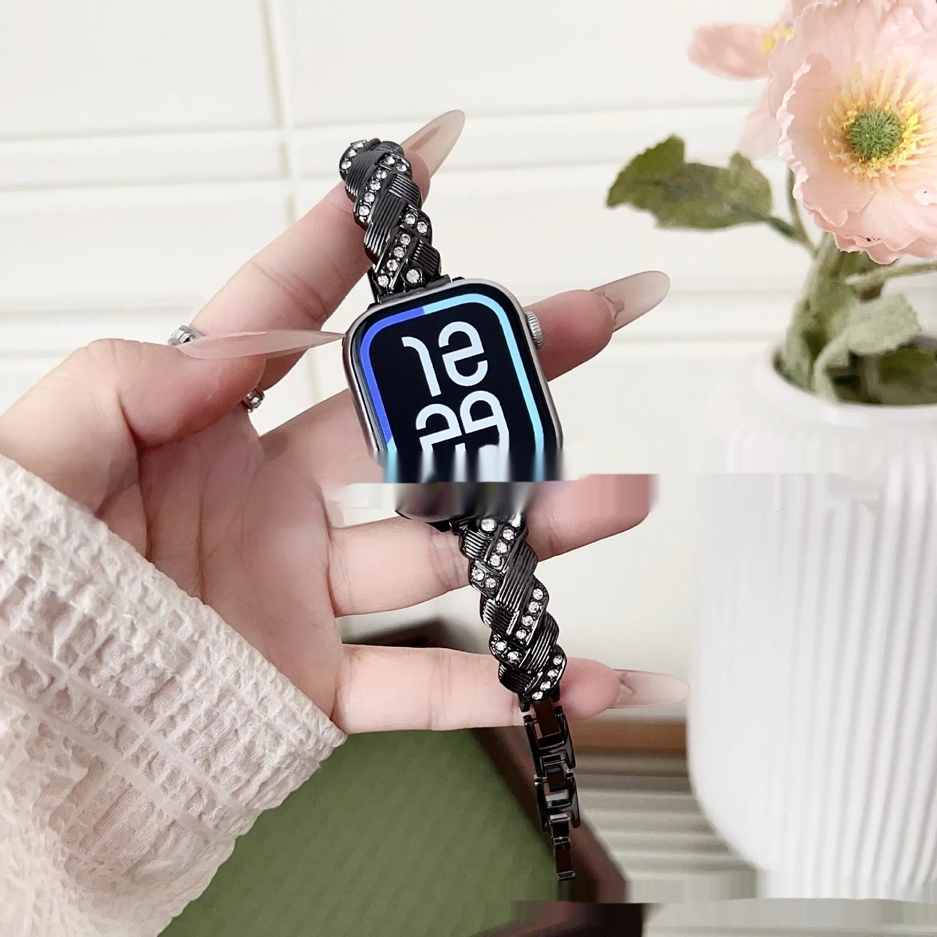 Fashion twist diamond pattern zinc alloy metal watchband in silver, rose gold, gold, black, and starlight colours.