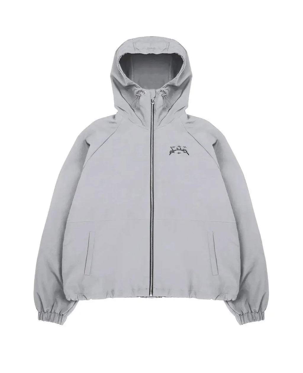 Men's grey hooded British style sunscreen jacket with loose fit