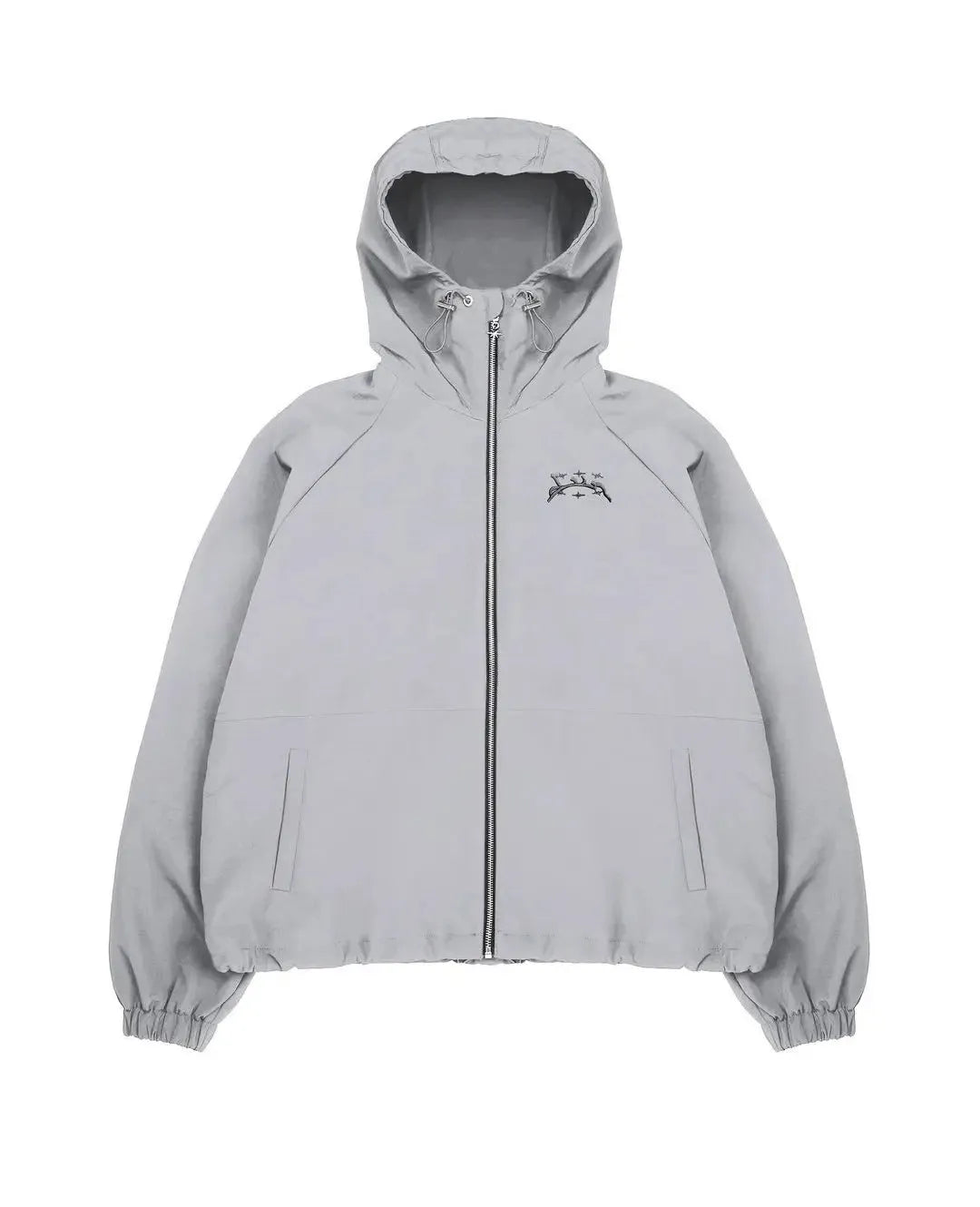 Men's grey hooded British style sunscreen jacket with loose fit