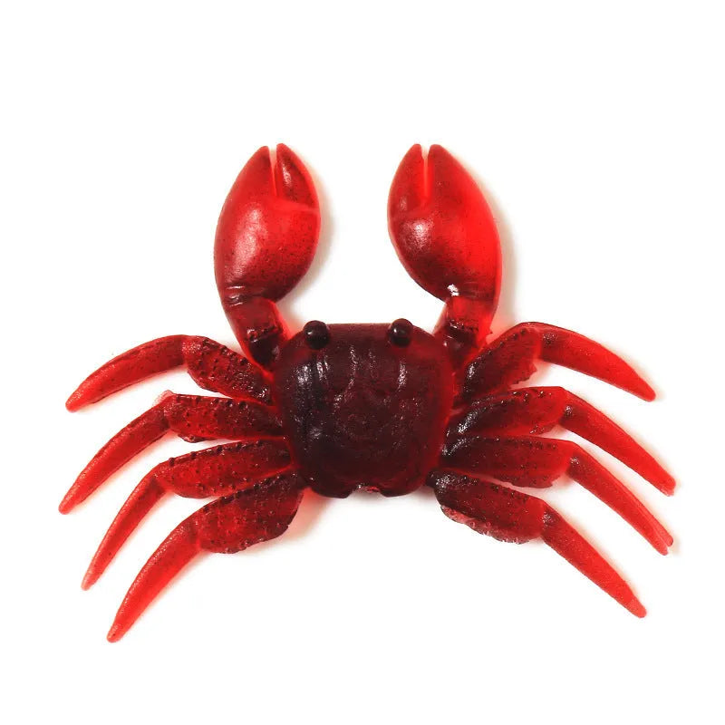 Red and brown 8cm long PVC soft plastic crab fishing lure on a white background.