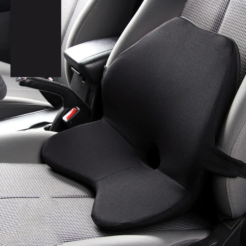 Car waist pad and headrest bundle in beige colour, made with memory cotton and a polyester cover.