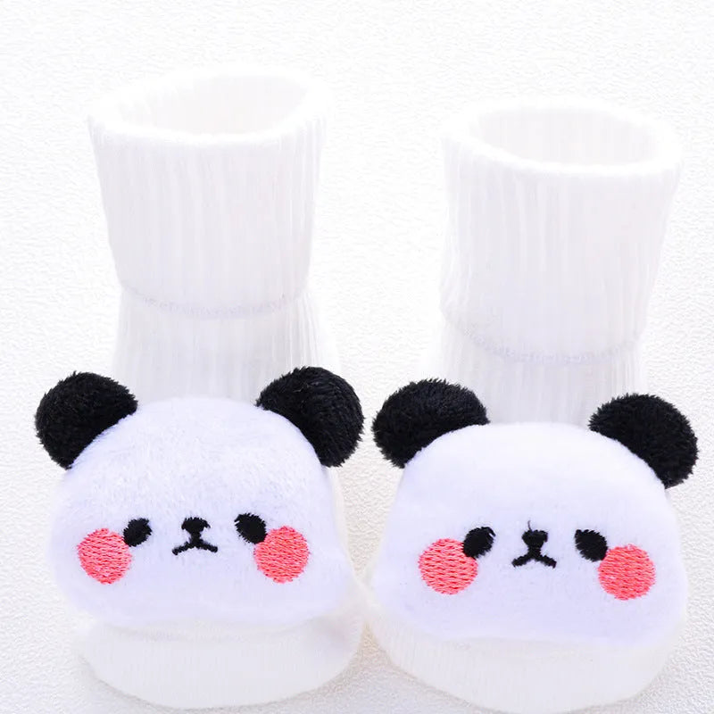 Cotton baby floor socks with anti-slip soles in animal designs for infants and toddlers