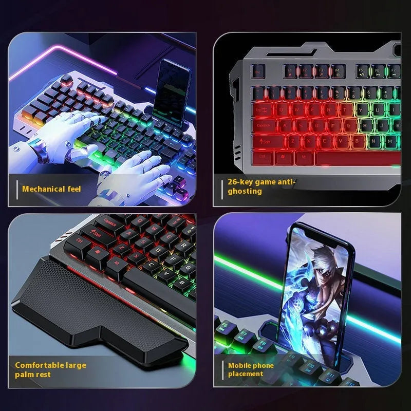 Aluminium alloy mechanical gaming keyboard with control knob in silver black colour with mixed lighting