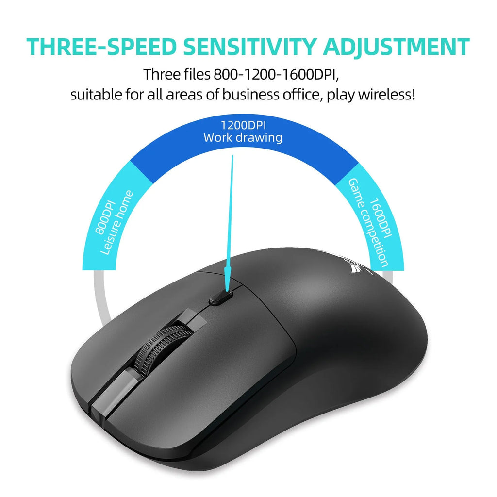 Black wireless mouse with three-gear audio button for laptop use