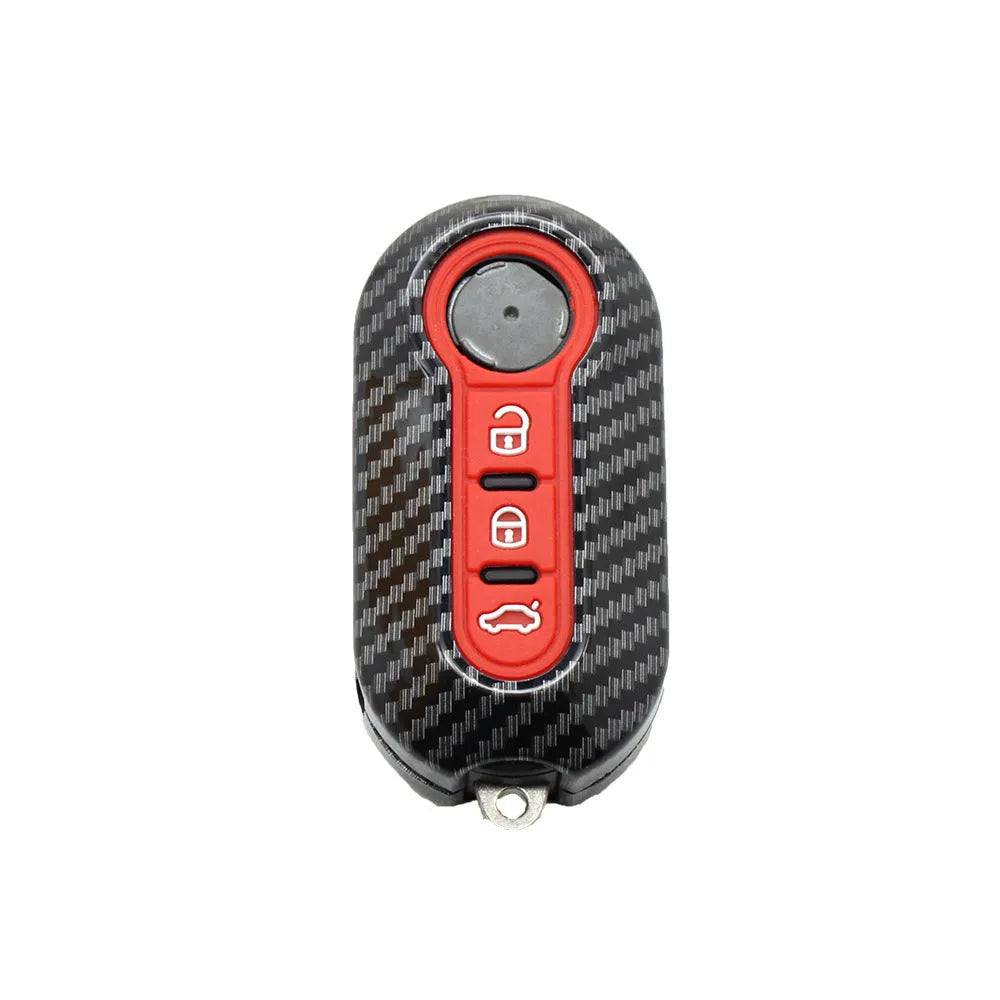Fiat 500 Boyue carbon fibre pattern ABS remote key case in black, red, and dark blue
