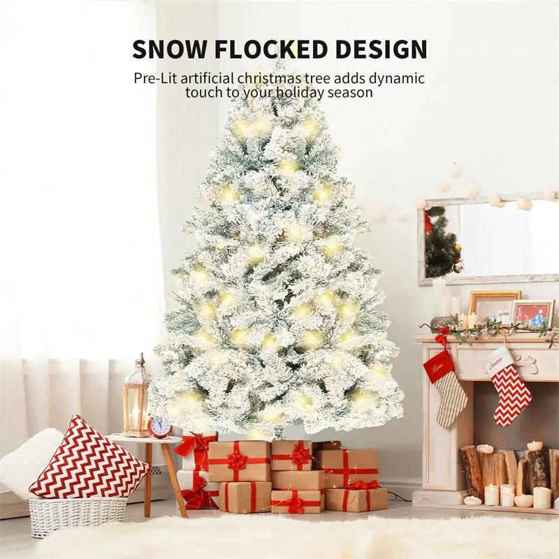 PVC artificial snow Christmas tree with green and white finish and metal stand for Christmas decoration