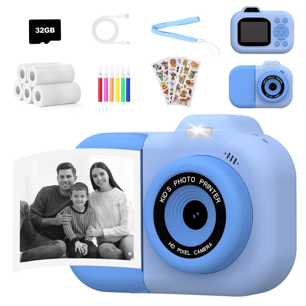 Children's plastic camera in blue colour with video recording and game functions