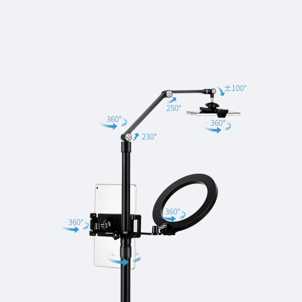 Desktop multi-camera live broadcast stand with alloy construction, adjustable angle, mobile phone bracket and iPad holder, LP-4p