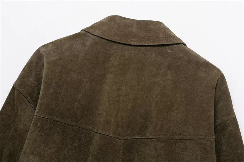 Women's PU fabric jacket in Japanese Korean casual style, shown in picture colour.