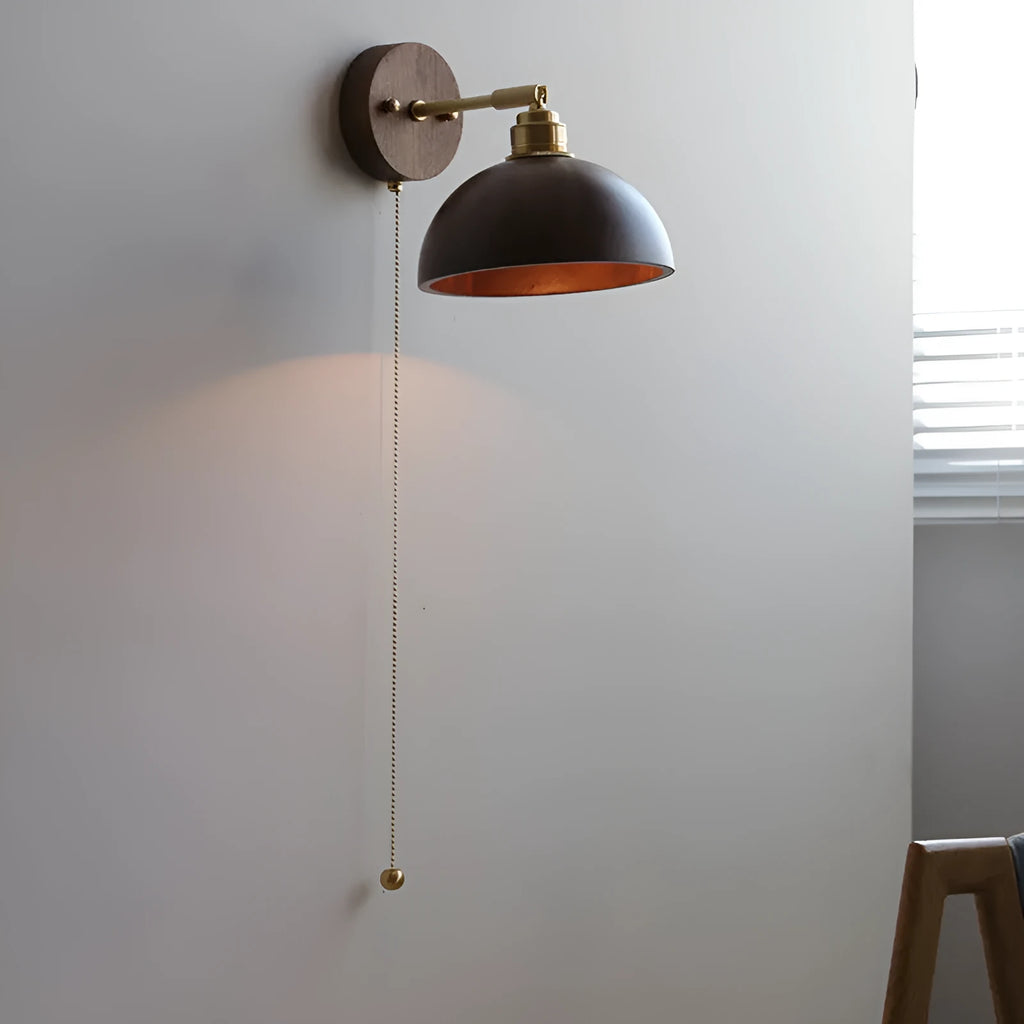 Nordic style wooden wall-mounted bedside lamp in walnut colour.