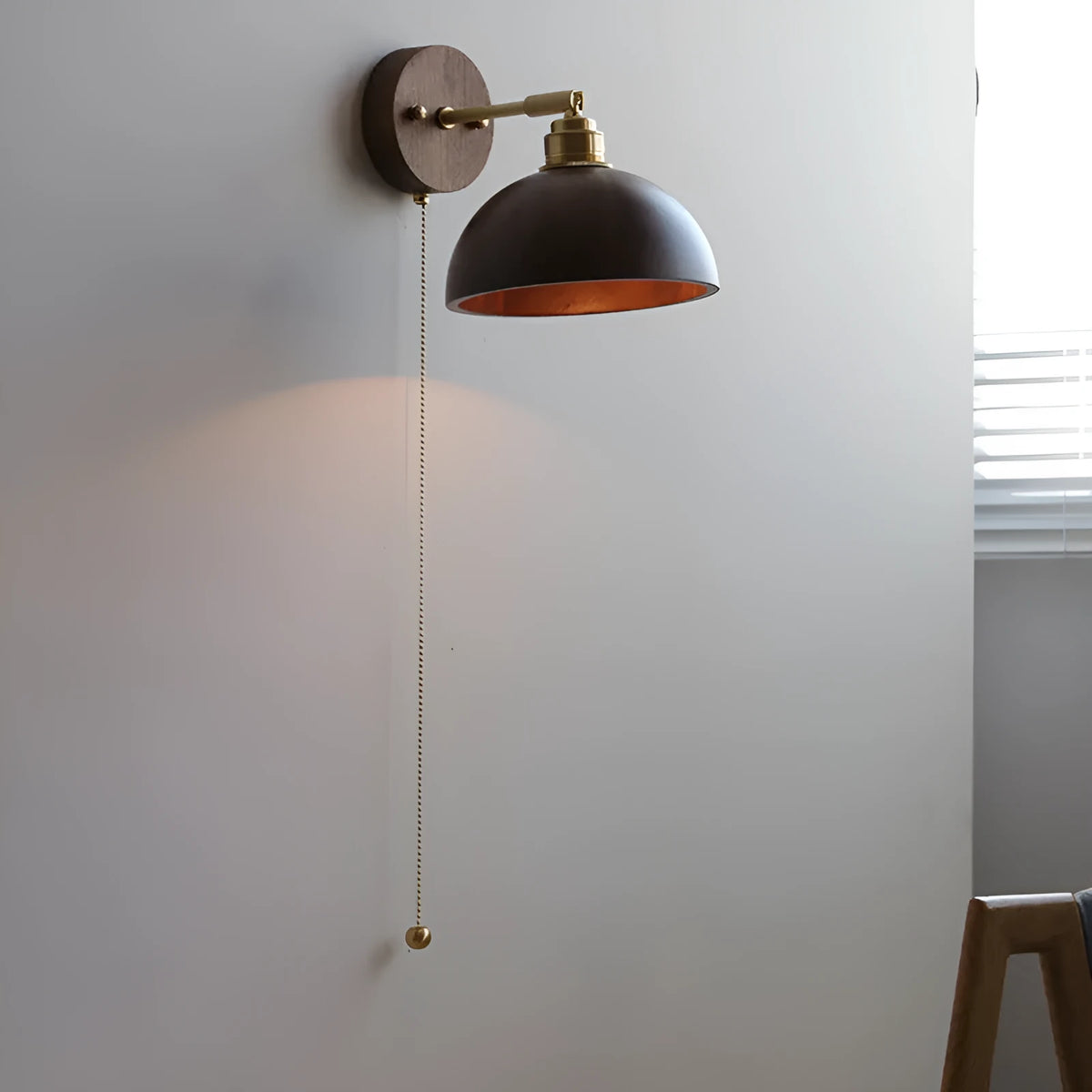 Nordic style wooden wall-mounted bedside lamp in walnut colour.