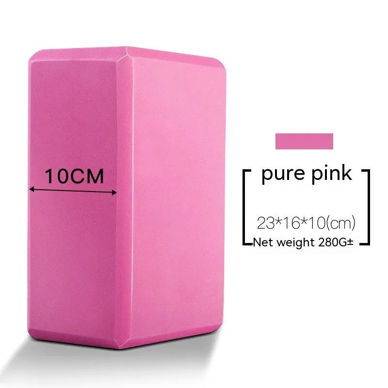 A high-density EVA foam yoga block in a choice of solid colours and decorative printed designs.