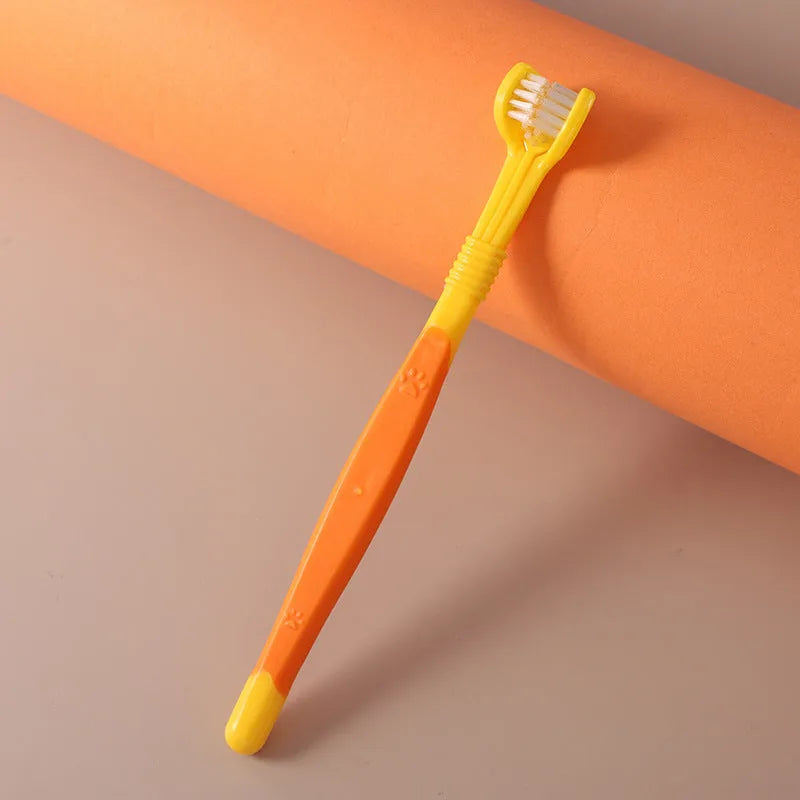 Plastic nylon pet toothbrush for dogs and cats, single sealed-bag pack, six colour options