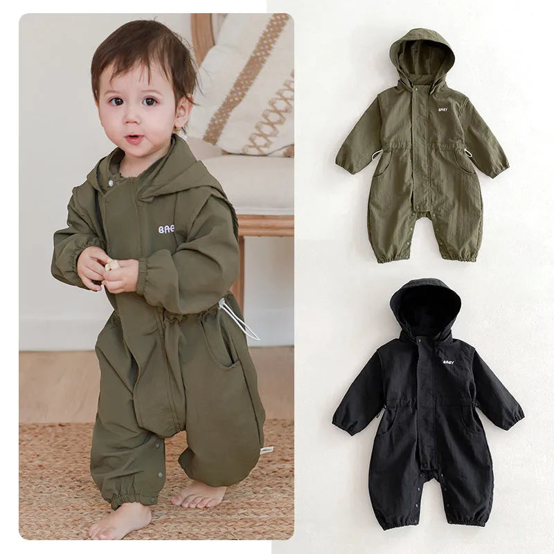 New baby hooded cotton jumpsuit western style romper in black for heights 66-100cm