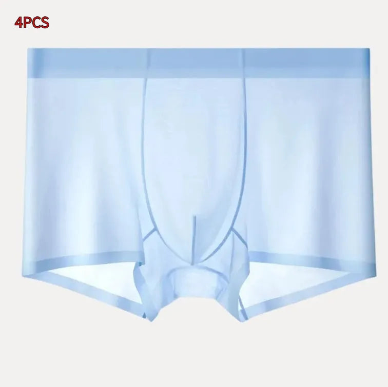 Ultra-thin ice silk seamless boxer briefs in solid colours including white, purple, pink, sky blue, and black