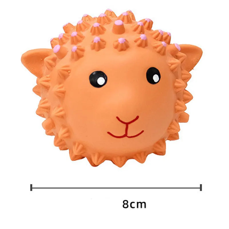 Orange and yellow spiky squeaky dog toy with animal design for small medium breeds