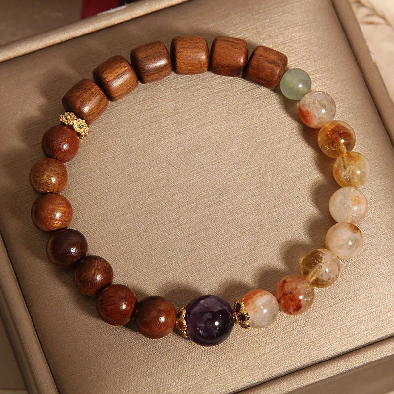 Women's yellow tower crystal and ebony amethyst bracelet with pearl rhinestone pastoral design