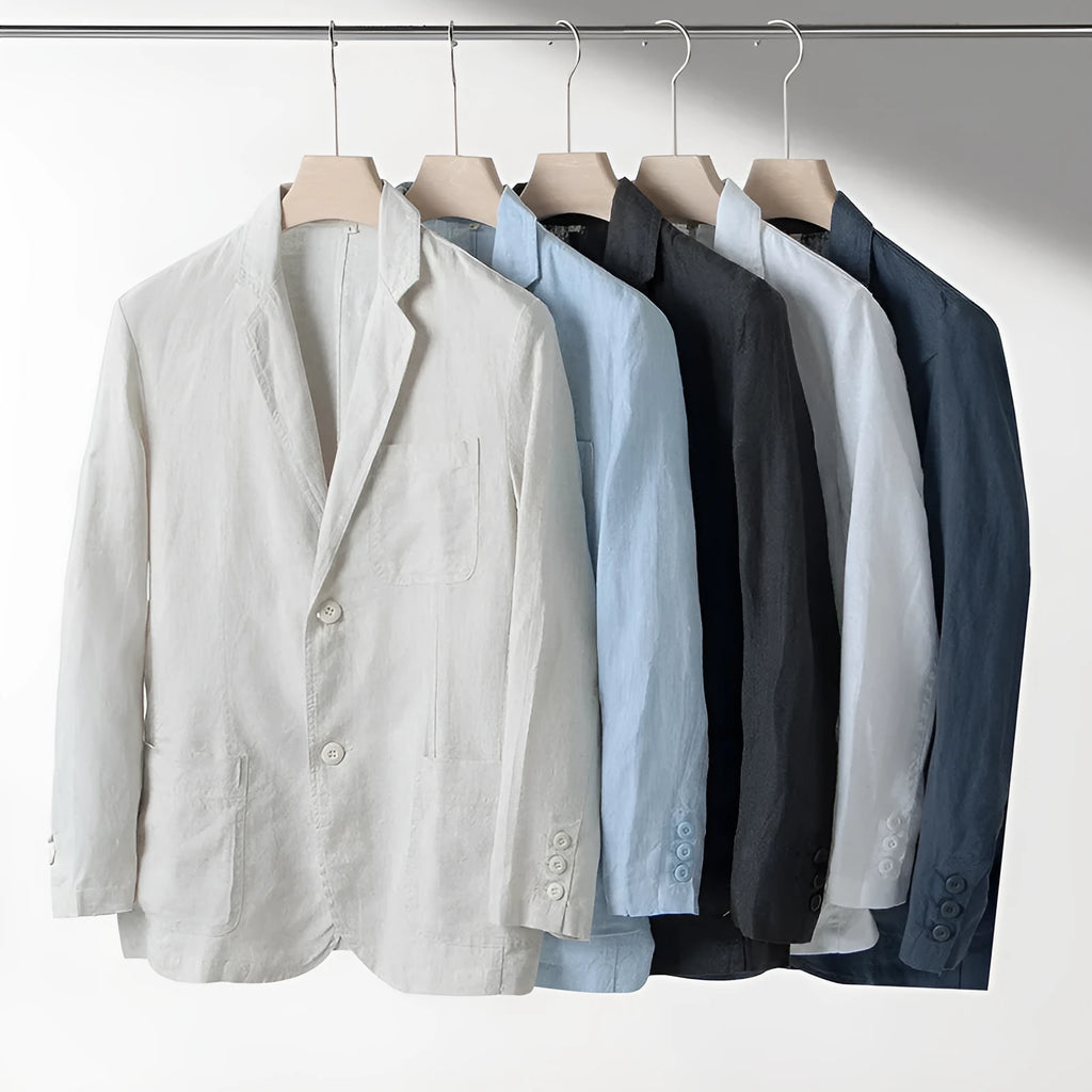 Men's casual linen suit jacket in loose fit with long sleeves available in five colours