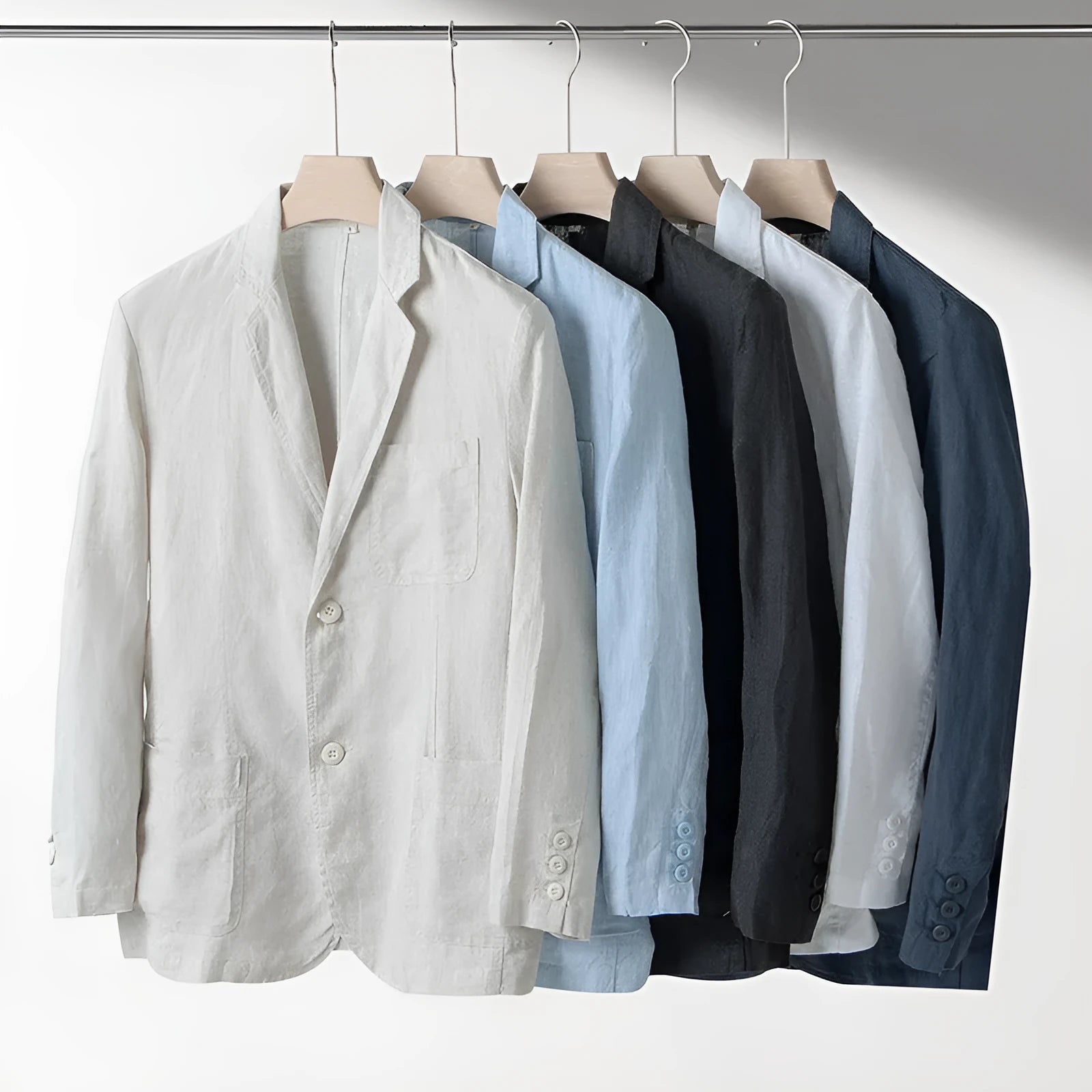 Men's casual linen suit jacket in loose fit with long sleeves available in five colours