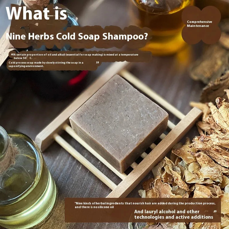 72g nine herb cold process shampoo soap bar, silicone oil-free solid hair cleanser