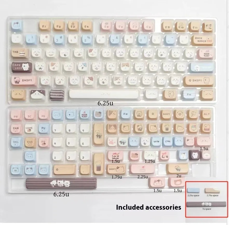 Sea salt cat themed PBT mechanical keyboard keycap set with March 7u spacebar supplement