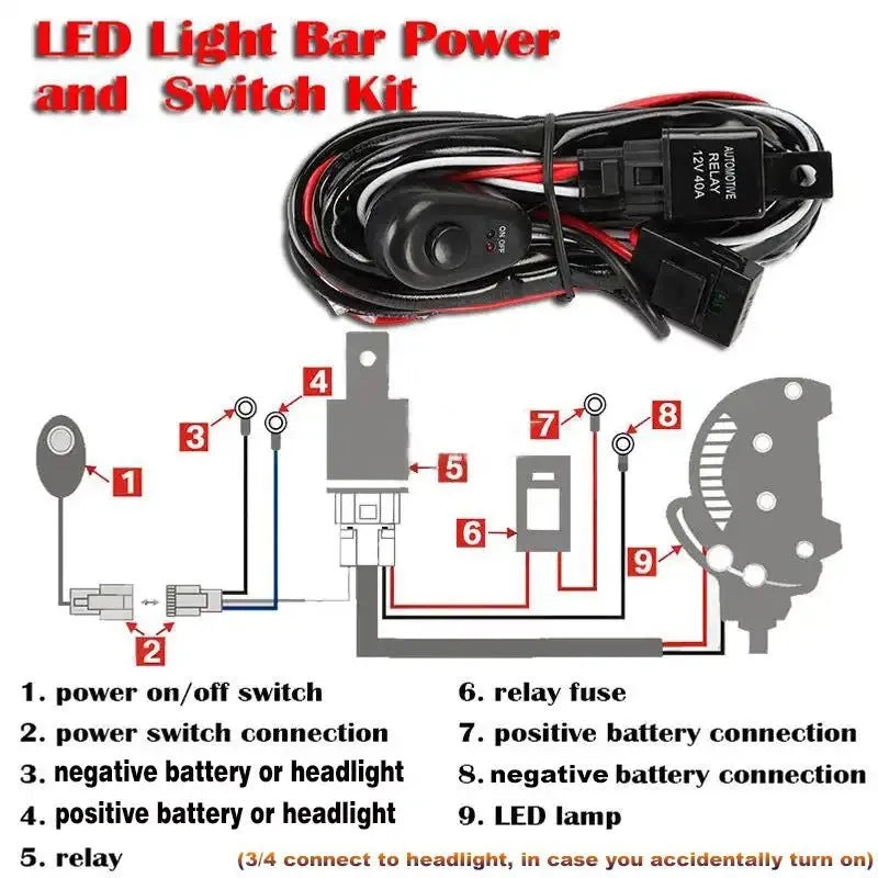One drag two 2 metre LED work light wiring harness with silicone cable for automotive spotlight installation.