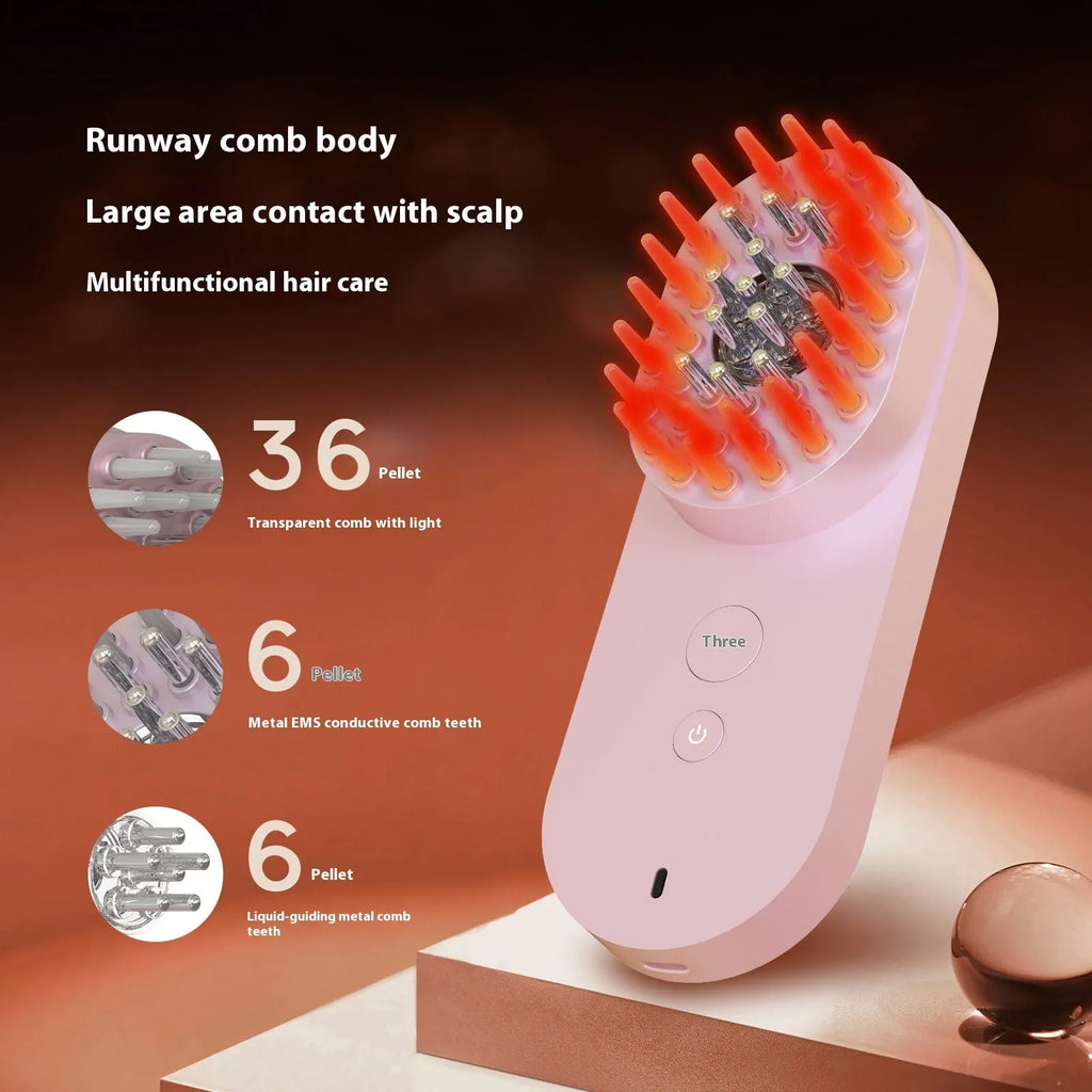 Smart massage comb with red light technology for head care in pink and black colour options