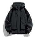 Men's hooded windproof waterproof jacket in chemical fibre blend available black purple ginger yellow