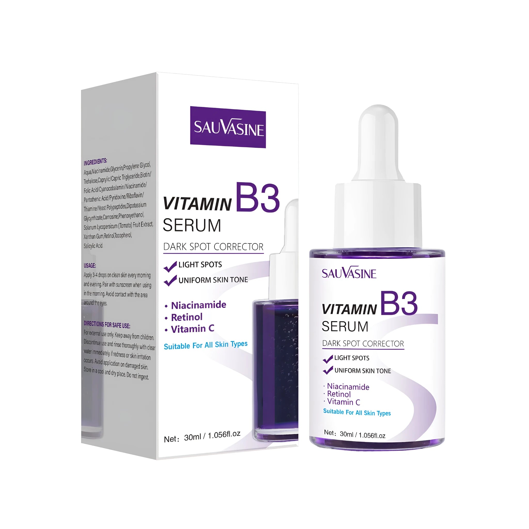 30ml bottle of Vitamin B3 facial essence for moisturising and firming skin care