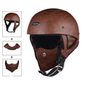 Retro pedal battery motorcycle helmet in ABS, one size, with brown or black leather goggles and mask options.
