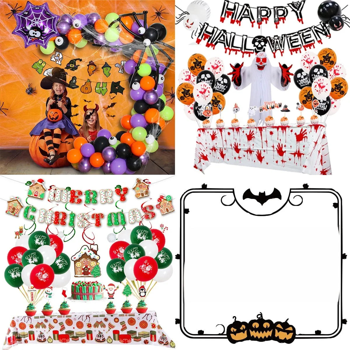Black and white Halloween spider balloon arch decoration set with latex balloons