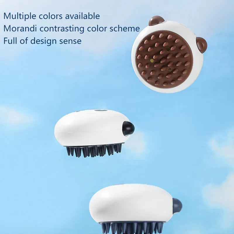 Panda shaped silicone pet shower brush with soft bristles for cats and dogs