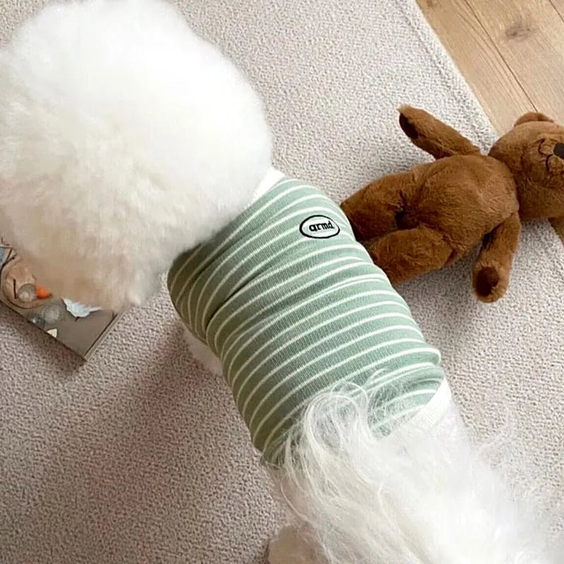 Simple Striped Printed Small Pet Dog Clothes in Cotton, Five Sizes from XS to XL for Tiny to Medium Dogs, Blue, Pink, Brown, Purple, Green, Casual Everyday Wear for Male and Female Pets