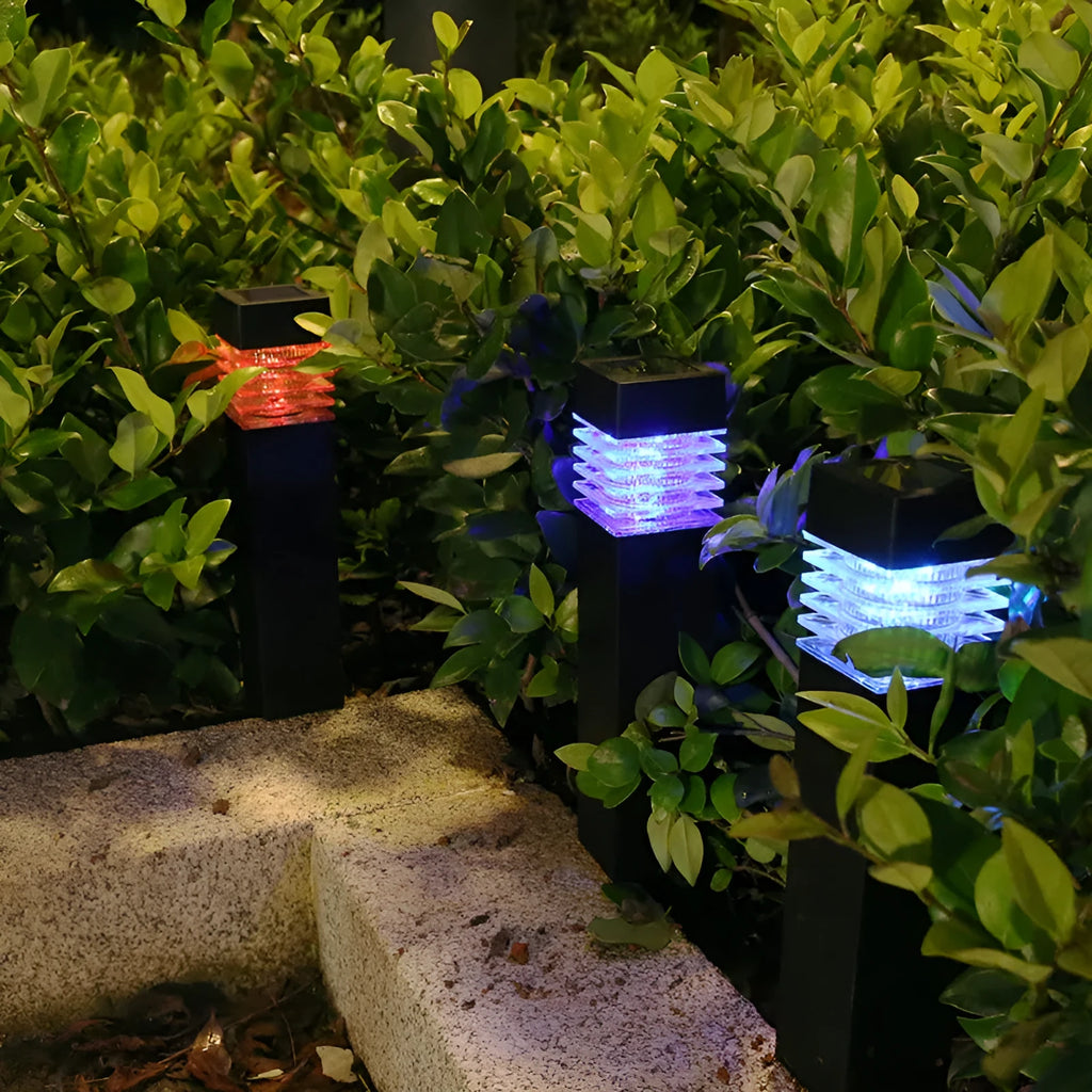 Solar lawn ground lamp with cuboid shape and ground spike for garden lighting
