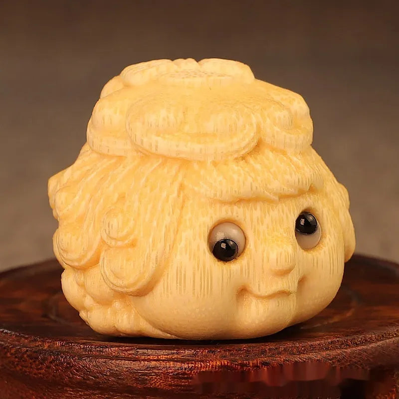 Solid bamboo carving ornament of a cute Princess Toad, approximately 5.0 cm in size.