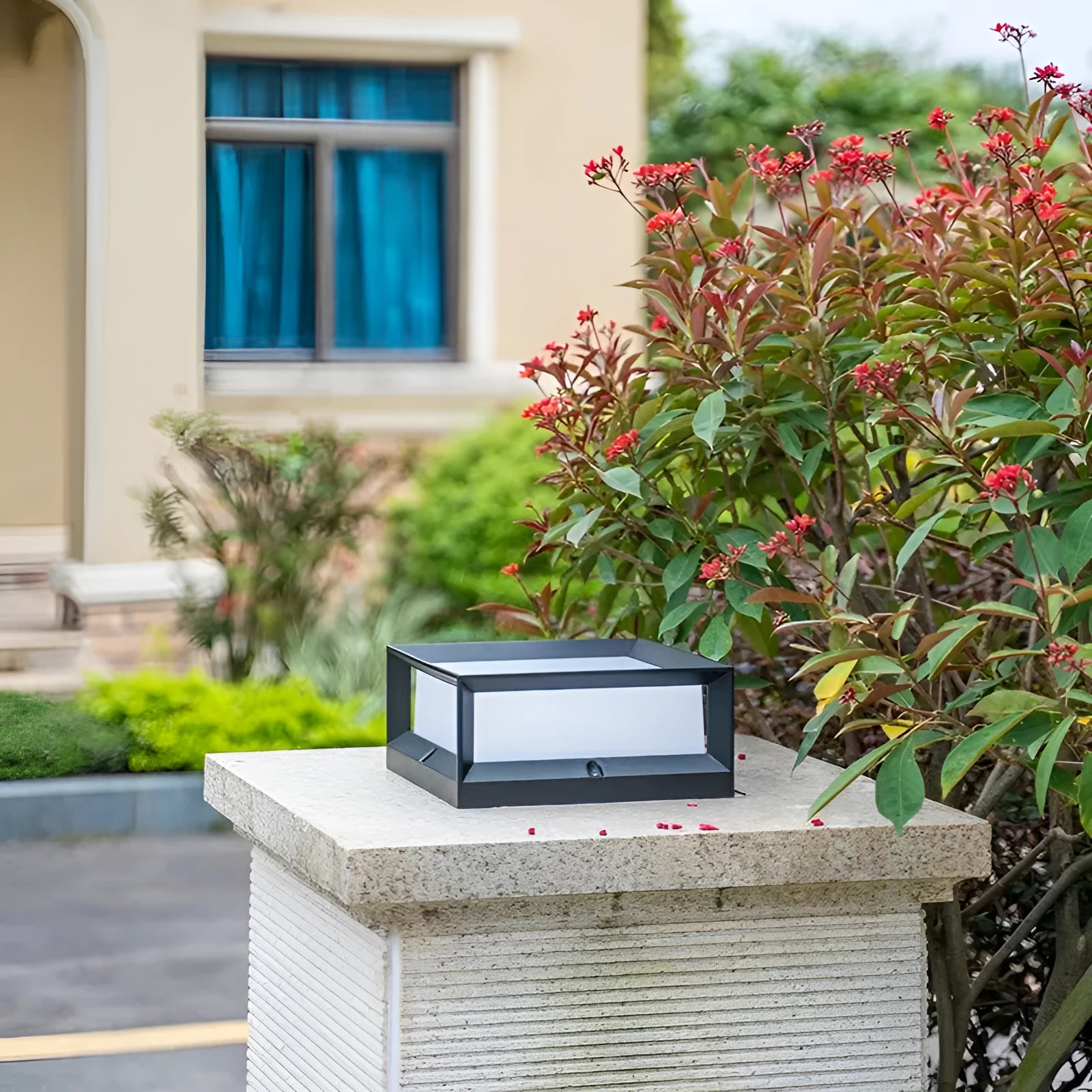 Aluminium outdoor solar-powered LED column light in two size options for garden or doorway use.