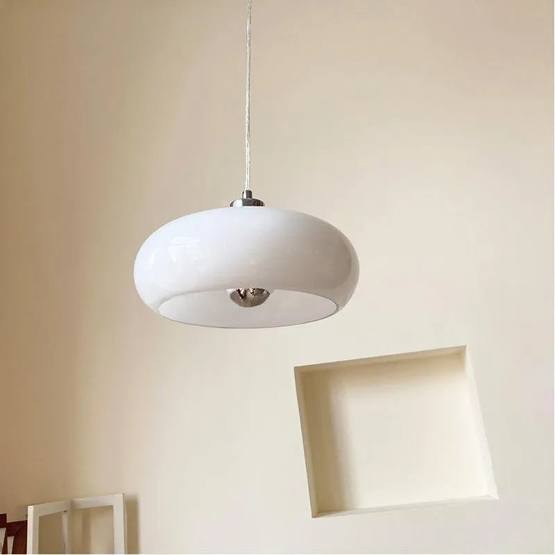 Bauhaus retro three-headed egg tart pendant light with glass shades in milk white