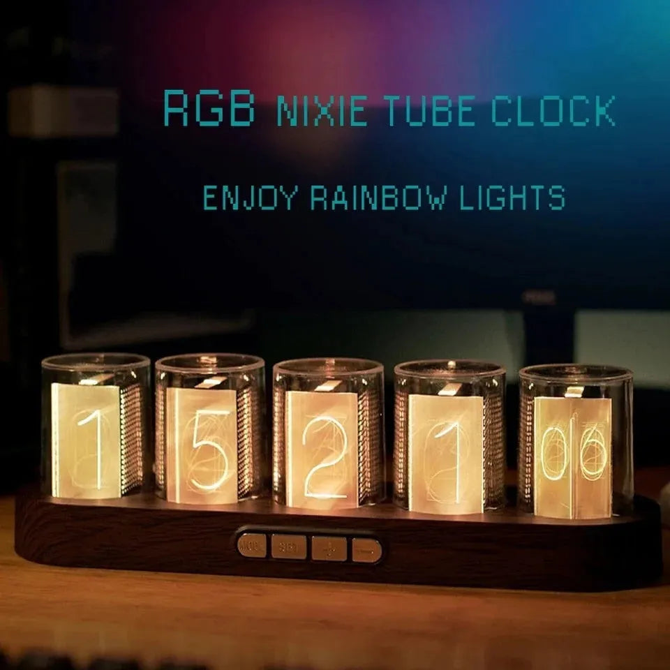 RGB Luminotron LED digital desk clock showing time display with colourful lighting effects