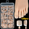 120-piece false toenail set with French white edge and nude base in full square short shape
