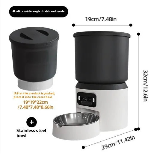 4L smart pet feeder with Wi-Fi connectivity and camera monitoring for cats and dogs