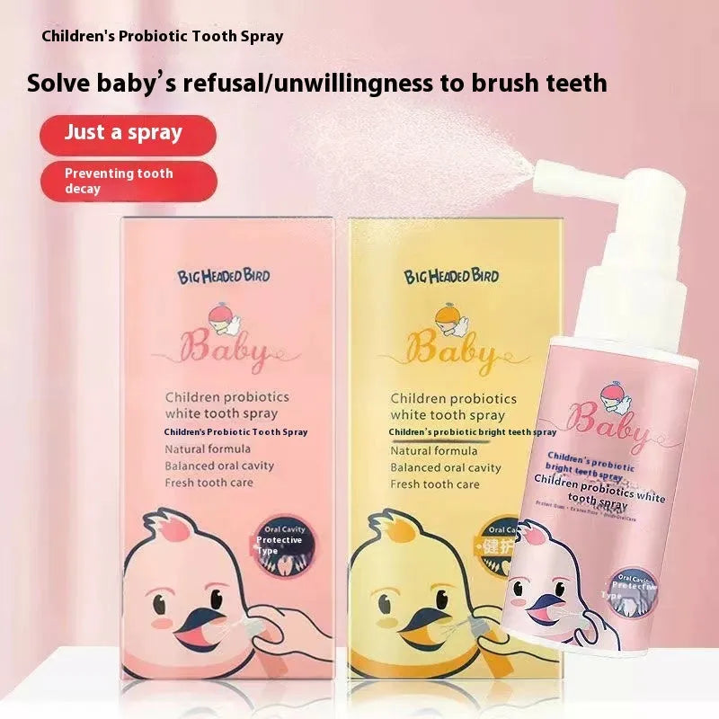 Children's probiotic teeth cleaning spray bottle with oral applicator, 40ml net content