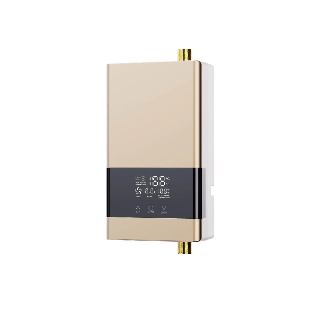 Quick-heating household water heater with LED touch screen display in silver finish