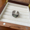 Adjustable opening heart-shaped white moonlight ring in white copper plated silver