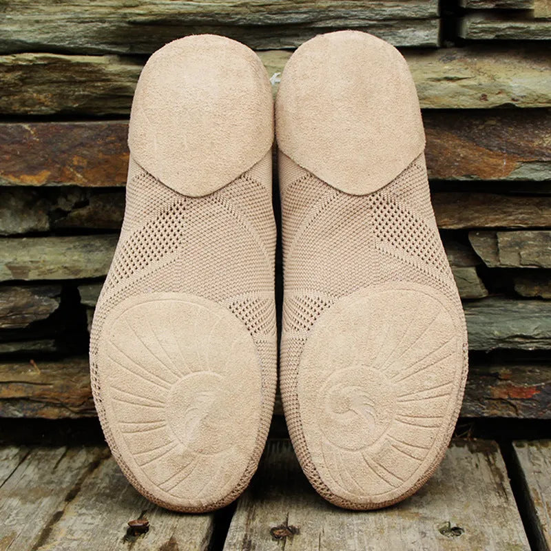 Camel colour Latin dance shoes with cotton mesh upper and leather sole