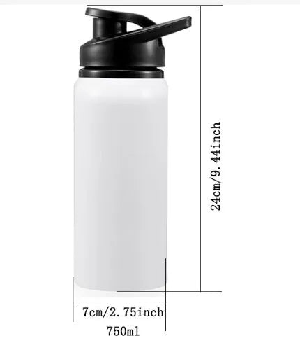 White aluminium sports water bottle for cycling with 600ml or 750ml capacity options